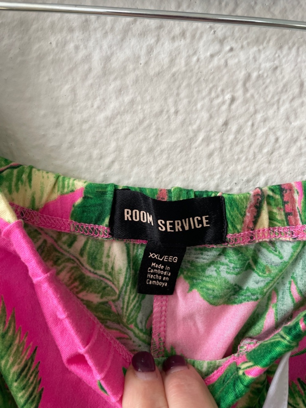 Room Service Pink & Green Palm Tree Print Pajama Set Size XXL - Picture 13 of 13